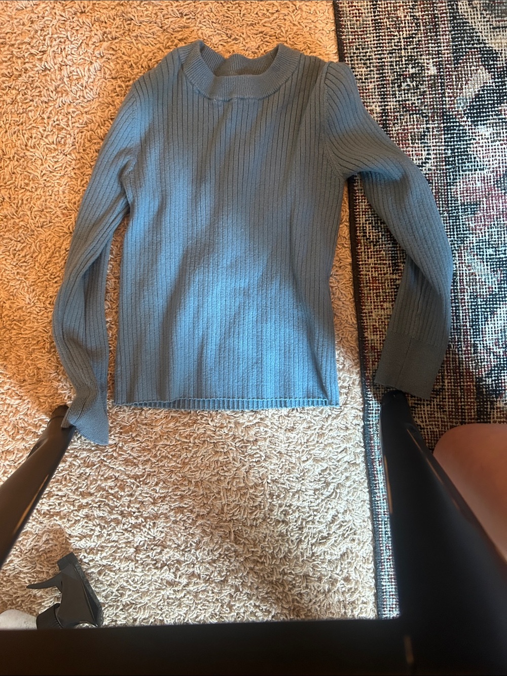 Zara Blue Ribbed Long-Sleeve Knit Top